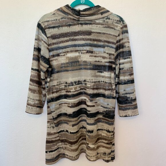 Long tunic top LG Cowl neck ¾ sleeve Per Seption Concept blouse Metallic threads - Picture 3 of 4